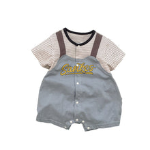 將圖片載入圖庫檢視器 622065TG-夏季｜條紋假兩件｜嬰兒短袖連身爬服
