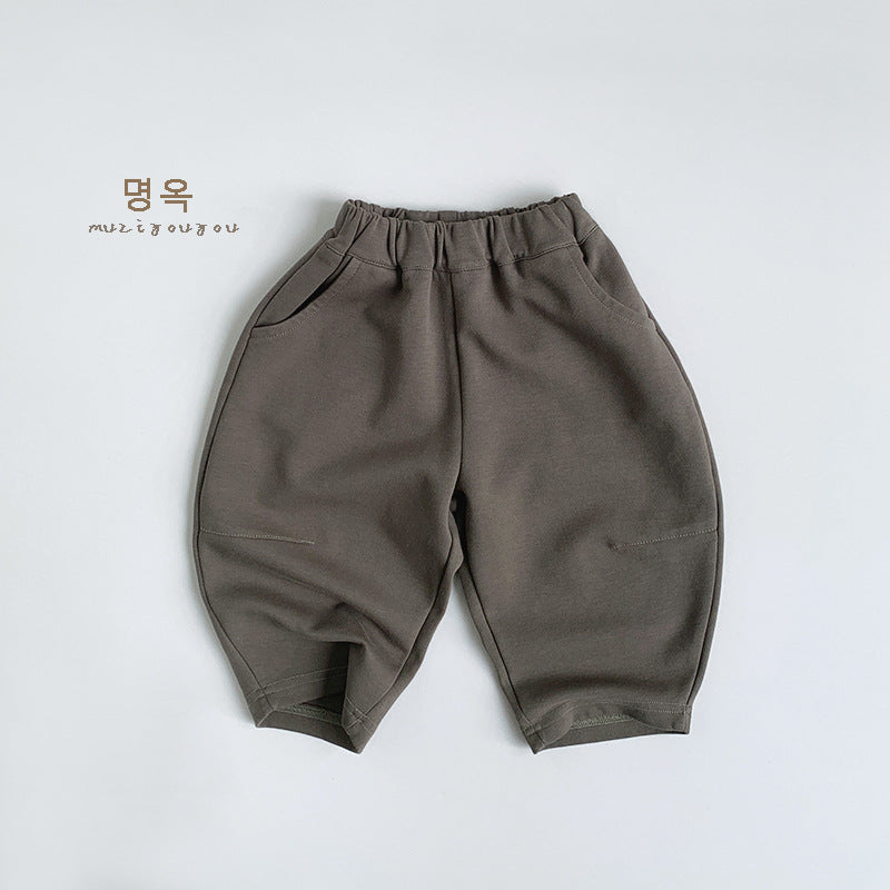 25015PA-秋季韓系素色百搭休閒寬鬆棉褲