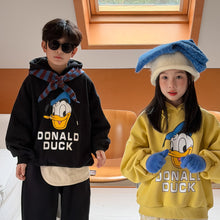 將圖片載入圖庫檢視器 2025D184TG-冬季韓版卡通鴨印花連帽加絨兩件套
