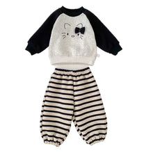 將圖片載入圖庫檢視器 H10639TG-冬季貓咪加絨加厚衛衣&amp;條紋褲
