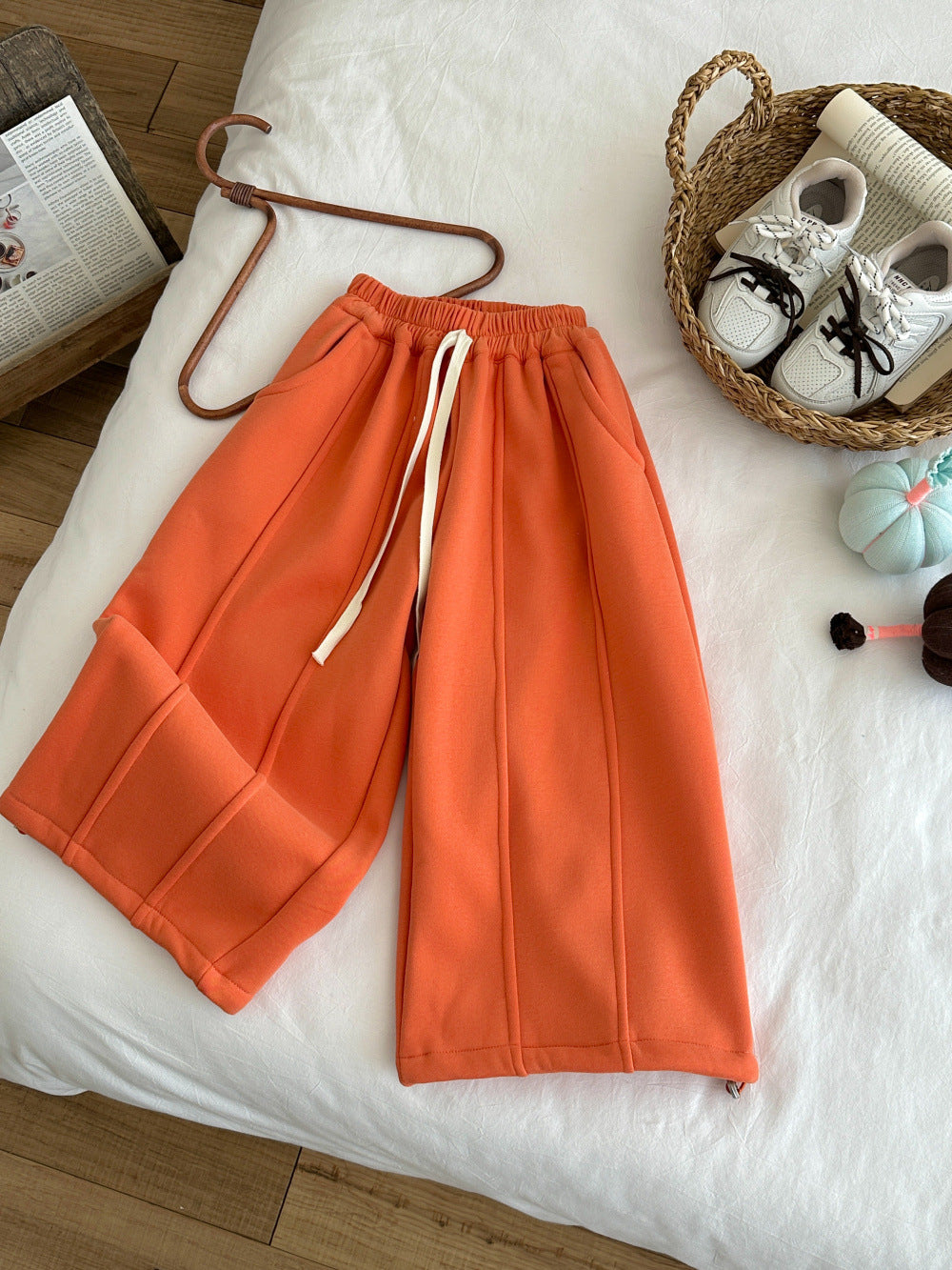 2025D299PA-秋冬季百搭休閒寬鬆加絨收腳長褲