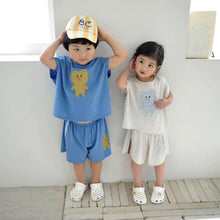 Load image into Gallery viewer, Y8516TG-Summer cute bear print cotton top + shorts set 
