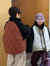 將圖片載入圖庫檢視器 2025D221SE-冬季韓版菱形壓紋拼接袖保暖外套
