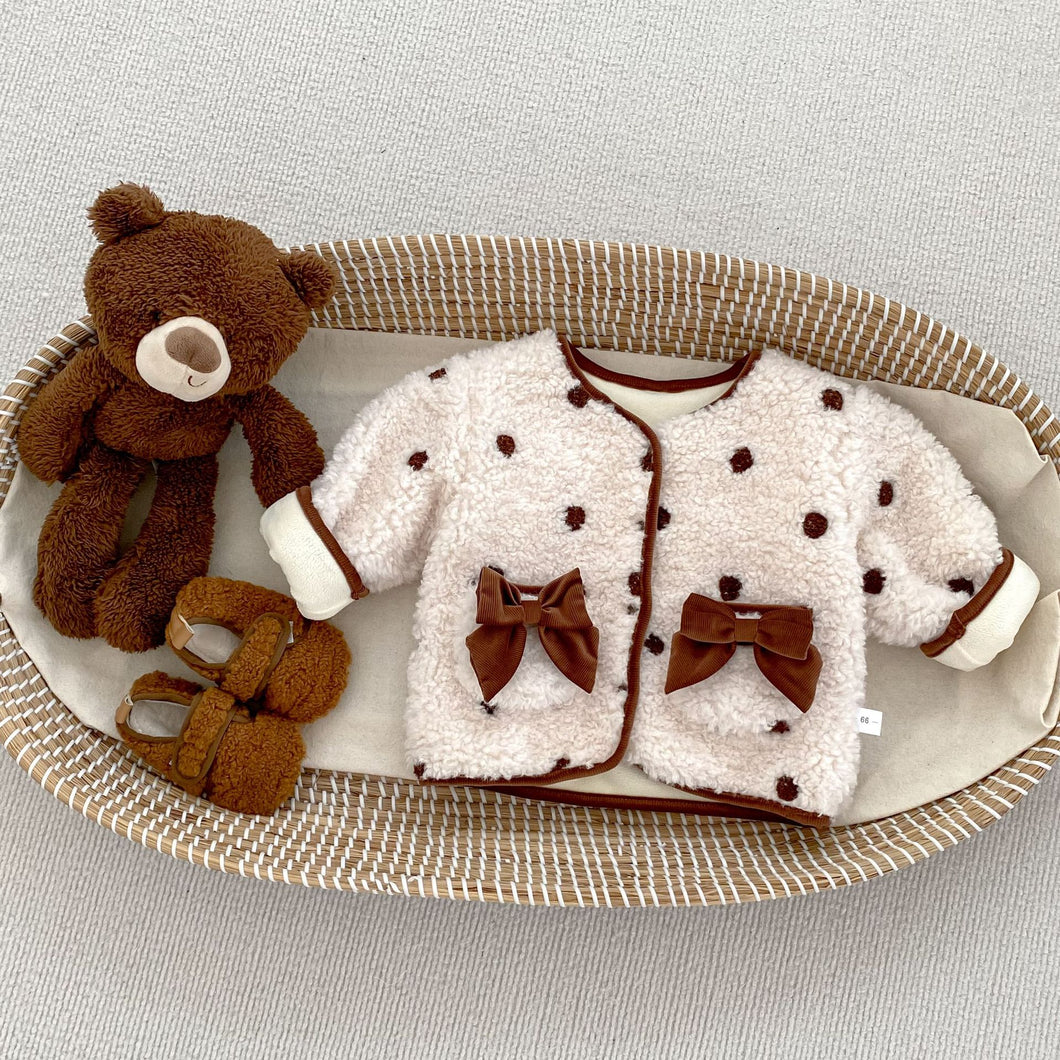 H10602TG-冬季加厚蝴蝶結波點棉服外套&坑條上衣&喇叭褲