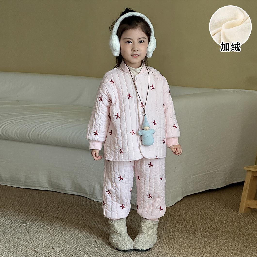 DZ250632TG-秋冬季星月刺繡三層夾棉保暖二件套裝