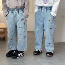 Load image into Gallery viewer, QK250621PA-秋季兒童刺繡牛仔長褲
