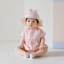 Load image into Gallery viewer, Y9551LS-Summer Girls&#39; Lotus Sleeve Plaid Bodysuit + Sun Hat 
