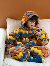 將圖片載入圖庫檢視器 2025D198TG-冬季韓版彩條連帽拉鍊可愛居家兩件套
