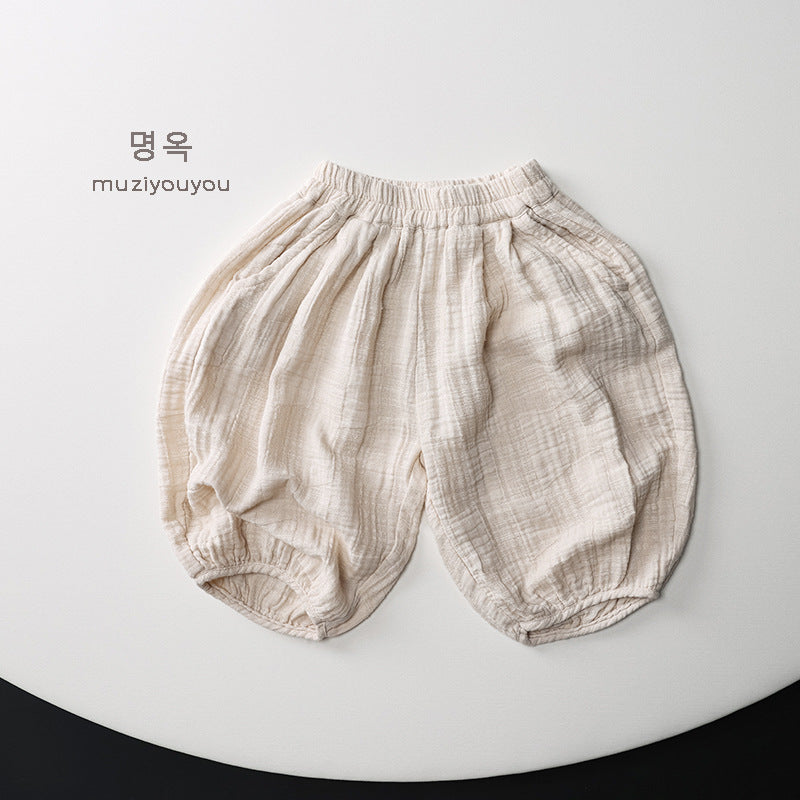 25099PA-夏季兒童棉紗寬鬆闊腿褲