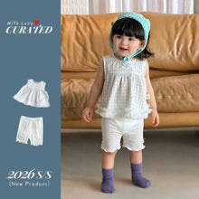 Load image into Gallery viewer, 624051TG-夏季｜格紋網紗｜女寶上衣打底褲套裝
