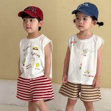 將圖片載入圖庫檢視器 XZ260944TG-夏季｜純棉條紋｜背心短褲套裝
