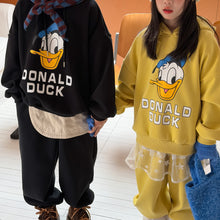 將圖片載入圖庫檢視器 2025D184TG-冬季韓版卡通鴨印花連帽加絨兩件套
