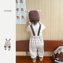Load image into Gallery viewer, 2303021LS-Plaid cartoon puppy baby sleeveless overalls
