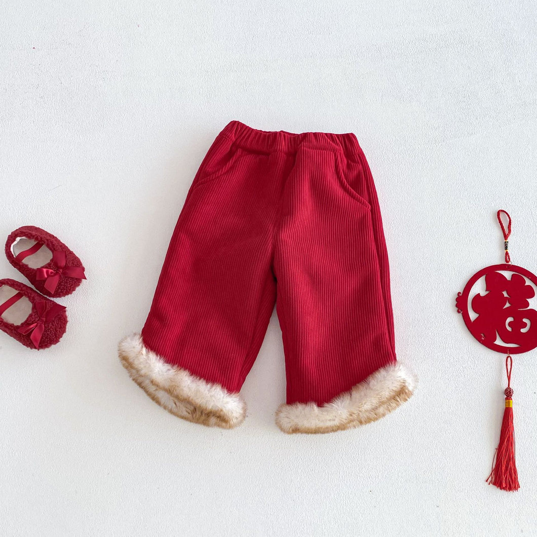 ZDK5703PA-冬季復古拜年毛毛加絨休閒長褲