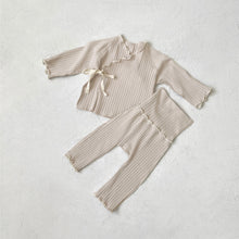 Load image into Gallery viewer, Y8431LS-Autumn wear type a cotton dimpled wood ear edge long-sleeved monk clothing + high waist belly protection pants + hat cover 
