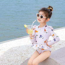 將圖片載入圖庫檢視器 9501LS-夏季女童長袖防曬泳衣+泳帽
