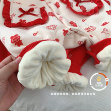 Load image into Gallery viewer, &lt;Taiwan Pavilion&gt;ML872LS-Winter Baby Girls Ethnic Style Bunny Print Plush Double Pocket Long Sleeve Crawling Clothes (A3) 
