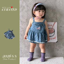 Load image into Gallery viewer, 629211LS-夏季｜軟萌牛仔｜女童刺繡包屁衣
