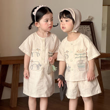 將圖片載入圖庫檢視器 XQ260705TG-夏季純棉兄妹短袖洋裝套裝
