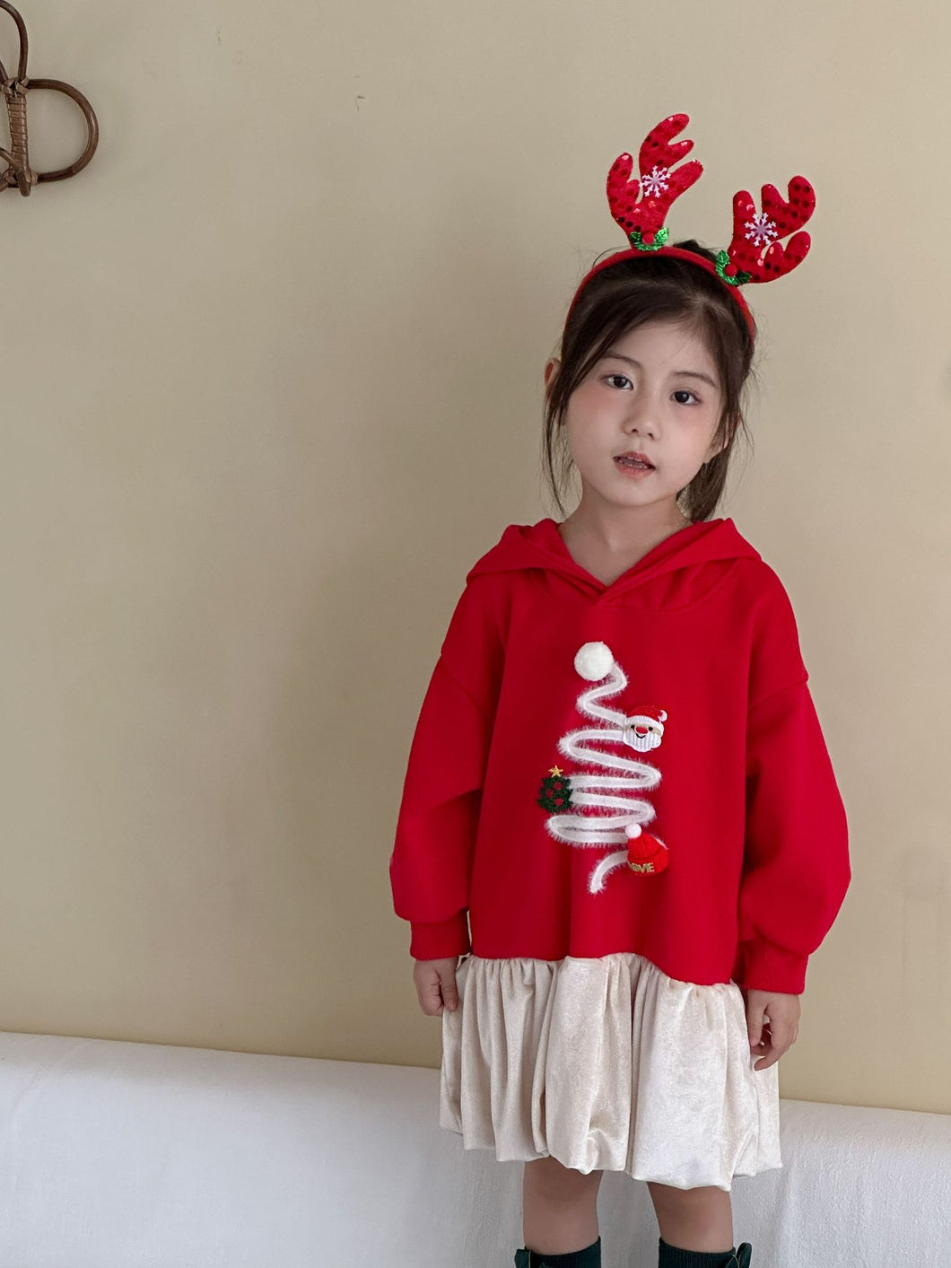 DQ250653TG-秋冬季聖誕造型連帽兄妹裝連裙&二件套裝