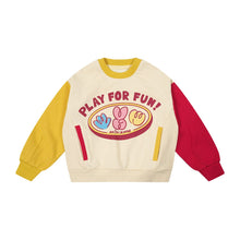 Load image into Gallery viewer, YM3502SE-Autumn and winter stitching sleeves terry loose contrast color round neck long sleeve top 
