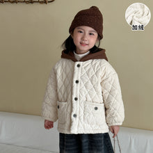 將圖片載入圖庫檢視器 DM250628SE-冬季加絨燈芯絨壓格紋連帽外套
