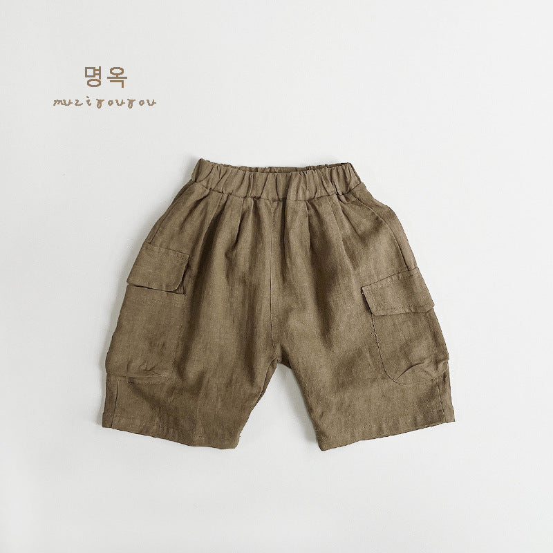 23065PA-夏季韓版麻休閒工裝七分褲