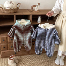 將圖片載入圖庫檢視器 ZDL5014LS冬季條紋加絨連身衣｜米粒絨爬服
