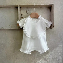 Load image into Gallery viewer, Y9549LS-Summer Lace Waffle Flower Bud Sleeve Jumpsuit + Bib Pocket Set 
