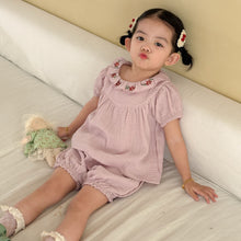 將圖片載入圖庫檢視器 XZ260980TG-夏季｜花邊領｜短袖套裝
