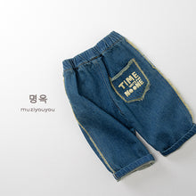 將圖片載入圖庫檢視器 25231PA-冬季韓版兒童抓絨口袋印花保暖牛仔長褲
