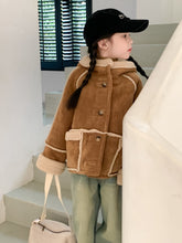 將圖片載入圖庫檢視器 2023D120SE-冬款美拉德連帽加厚皮毛外套
