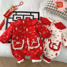 Load image into Gallery viewer, &lt;Taiwan Pavilion&gt;ML872LS-Winter Baby Girls Ethnic Style Bunny Print Plush Double Pocket Long Sleeve Crawling Clothes (A3) 
