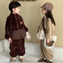 Load image into Gallery viewer, DZ250608TG-秋冬季韓版加厚法蘭絨拉鍊休閒兩件套裝
