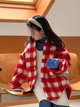 將圖片載入圖庫檢視器 2025D200SE-冬款韓版加棉格子 毛呢中長外套
