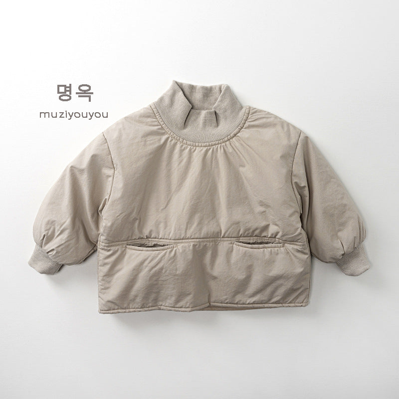 25225SE-冬季韓版雙口袋套頭輕棉服上衣