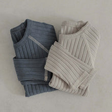 Load image into Gallery viewer, Y8434LS-Autumn A-type soft waxy cotton thick striped thick elastic top + pants + hat set 
