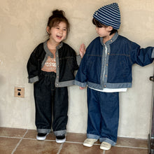 Load image into Gallery viewer, QW240029SE-Autumn children&#39;s denim jacket &amp; wide-leg pants
