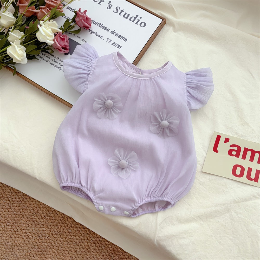 M2402491LS-Summer sweet thin version small flying sleeve chiffon flower bodysuit 