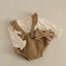 Load image into Gallery viewer, Y5404LS-Adjustable wood ear ribbed bib pants + headband + hat 
