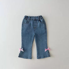 Load image into Gallery viewer, 24217PA-Autumn Korean style slightly elastic denim bow flared pants
