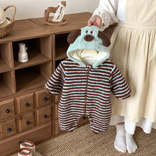 將圖片載入圖庫檢視器 ZDL5014LS冬季條紋加絨連身衣｜米粒絨爬服
