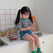 將圖片載入圖庫檢視器 Y7524SE-夏款男女童時尚條紋撞邊小狗印花圓領上衣
