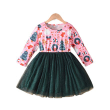 將圖片載入圖庫檢視器 67135LS-秋冬聖誕印花細閃網紗澎澎連衣裙
