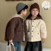 將圖片載入圖庫檢視器 DM250628SE-冬季加絨燈芯絨壓格紋連帽外套
