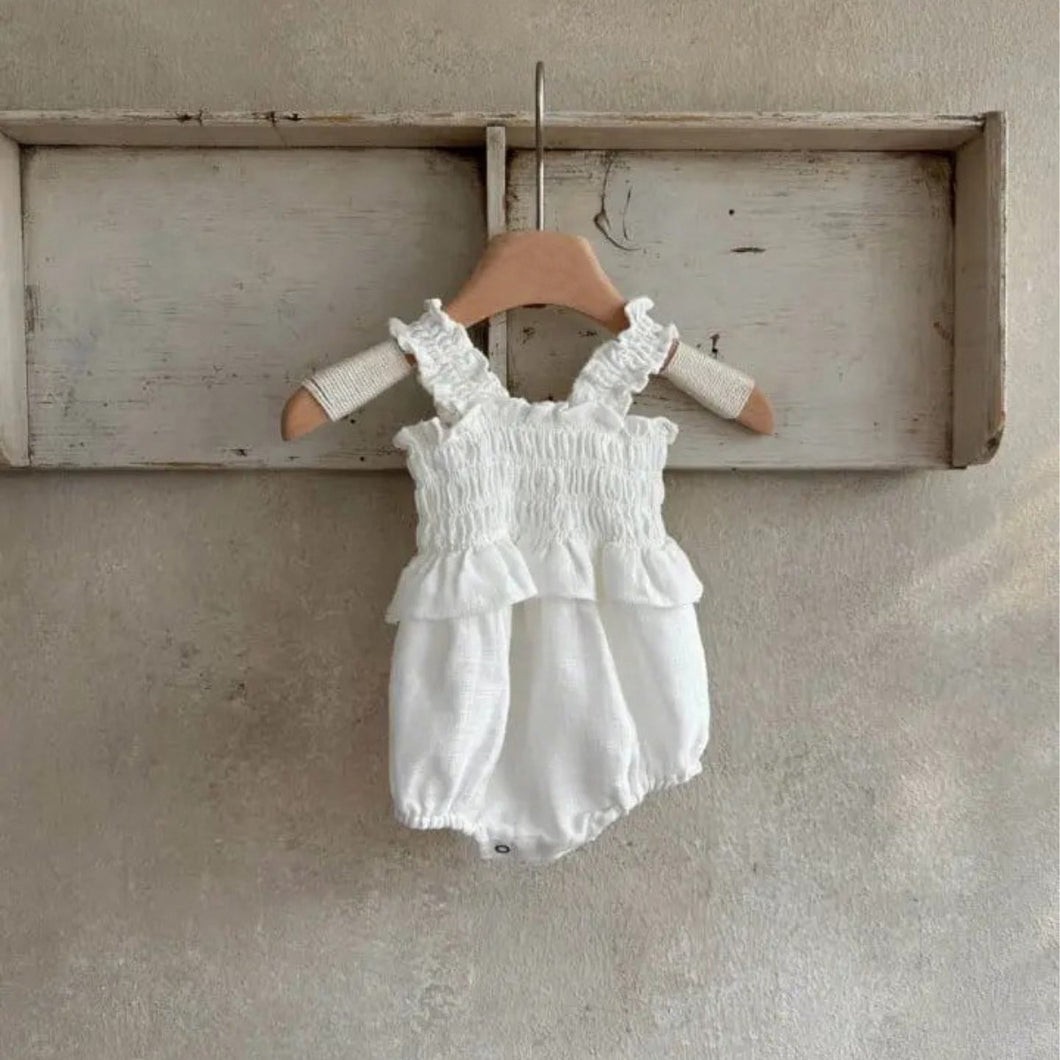 Y9550LS-Summer baby girl solid color ruffled sling princess bodysuit 