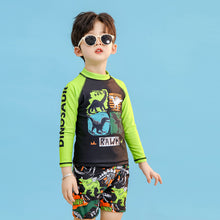 Load image into Gallery viewer, 1566TG-Children&#39;s long-sleeved sunscreen quick-drying dinosaur swimsuit + swimming cap 
