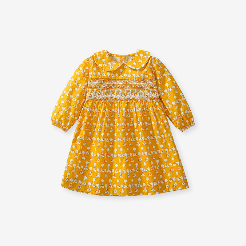 GS0035DS-Autumn European and American Girls Cotton Lapel Long Sleeve Floral Dress 
