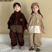 Load image into Gallery viewer, DZ250608TG-秋冬季韓版加厚法蘭絨拉鍊休閒兩件套裝
