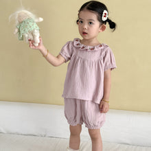 將圖片載入圖庫檢視器 XZ260980TG-夏季｜花邊領｜短袖套裝
